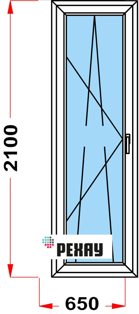 Балконная дверь, профиль РЕХАУ BLITZ (2100 x 650), с поворотно-откидной створкой, стеклопакет из 2х стекол, #1