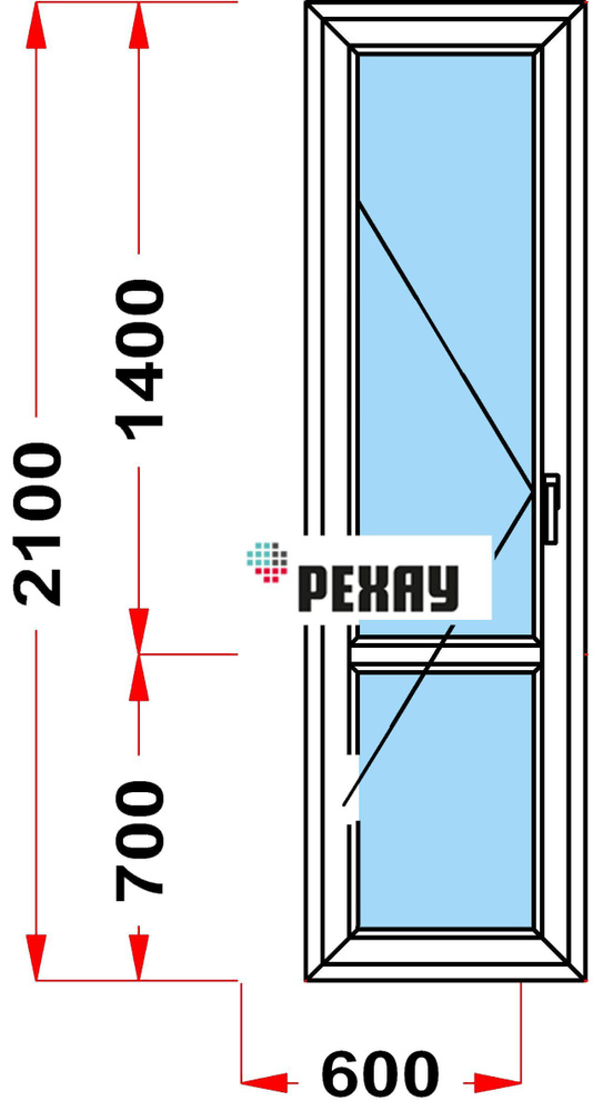 Балконная дверь, профиль РЕХАУ BLITZ (2100 x 600), с поворотной створкой, стеклопакет из 2х стекол, левое #1