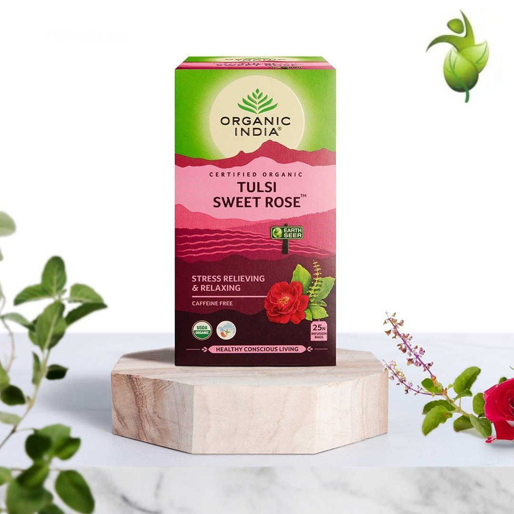 Чай Индийский с Тулси и Розой , Tulsi Sweet Rose, Organic India, Индия, 25 пакетиков  #1