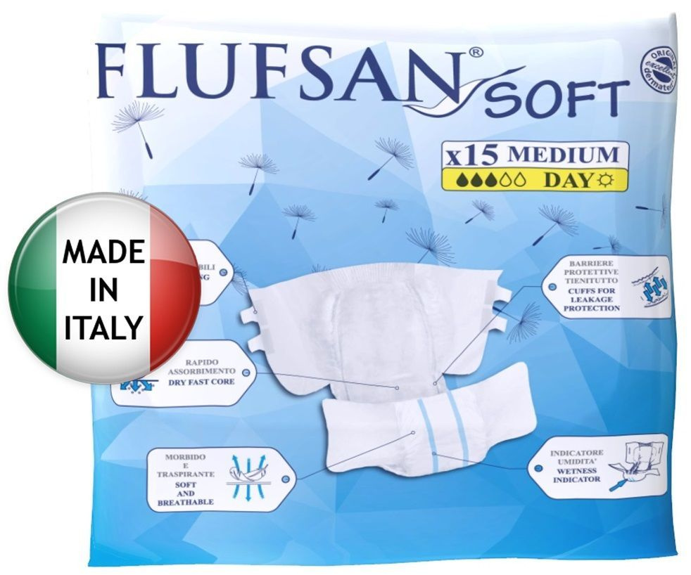 Подгузники для взрослых FLUFSAN Soft (M) Дневные, объем в бедрах 80-115 см 15 шт, для лежачих больных, #1