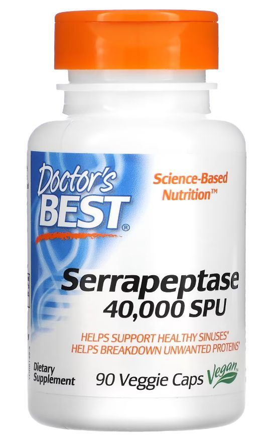 Doctor's Best, серрапептаза Best, 40 000 SPU, 90 вегетарианских капсул  #1