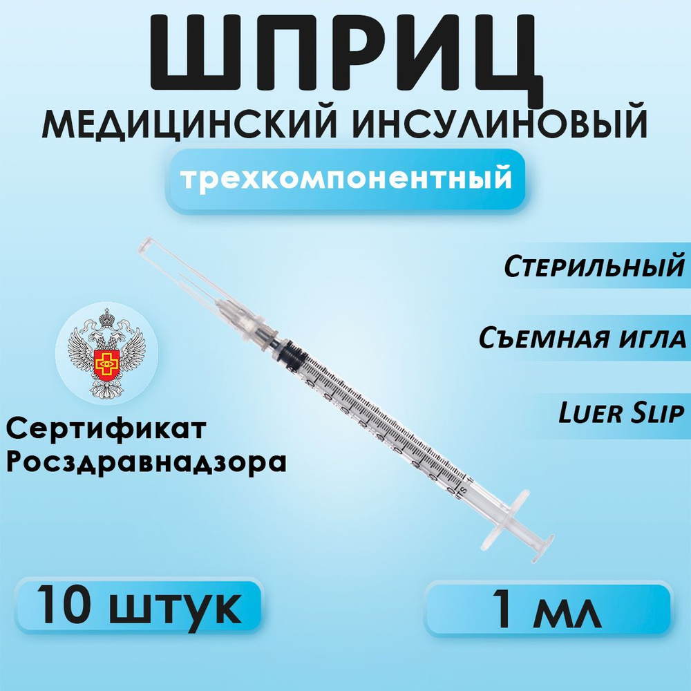 Шприц медицинский инсулиновый со съемной иглой U100, Sana Medical, стерильный одноразовый, игла 0,4х13мм #1