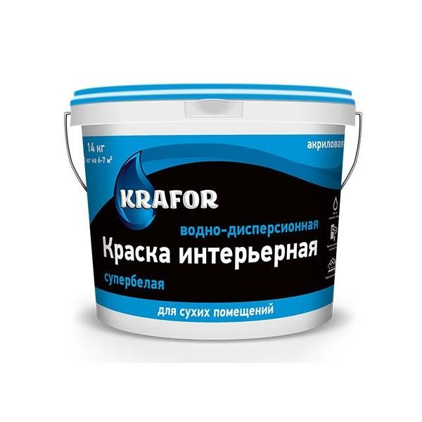 Krafor Краска Гладкая, Быстросохнущая, до 60°, Акриловая, Матовое покрытие, 14 кг, белый  #1