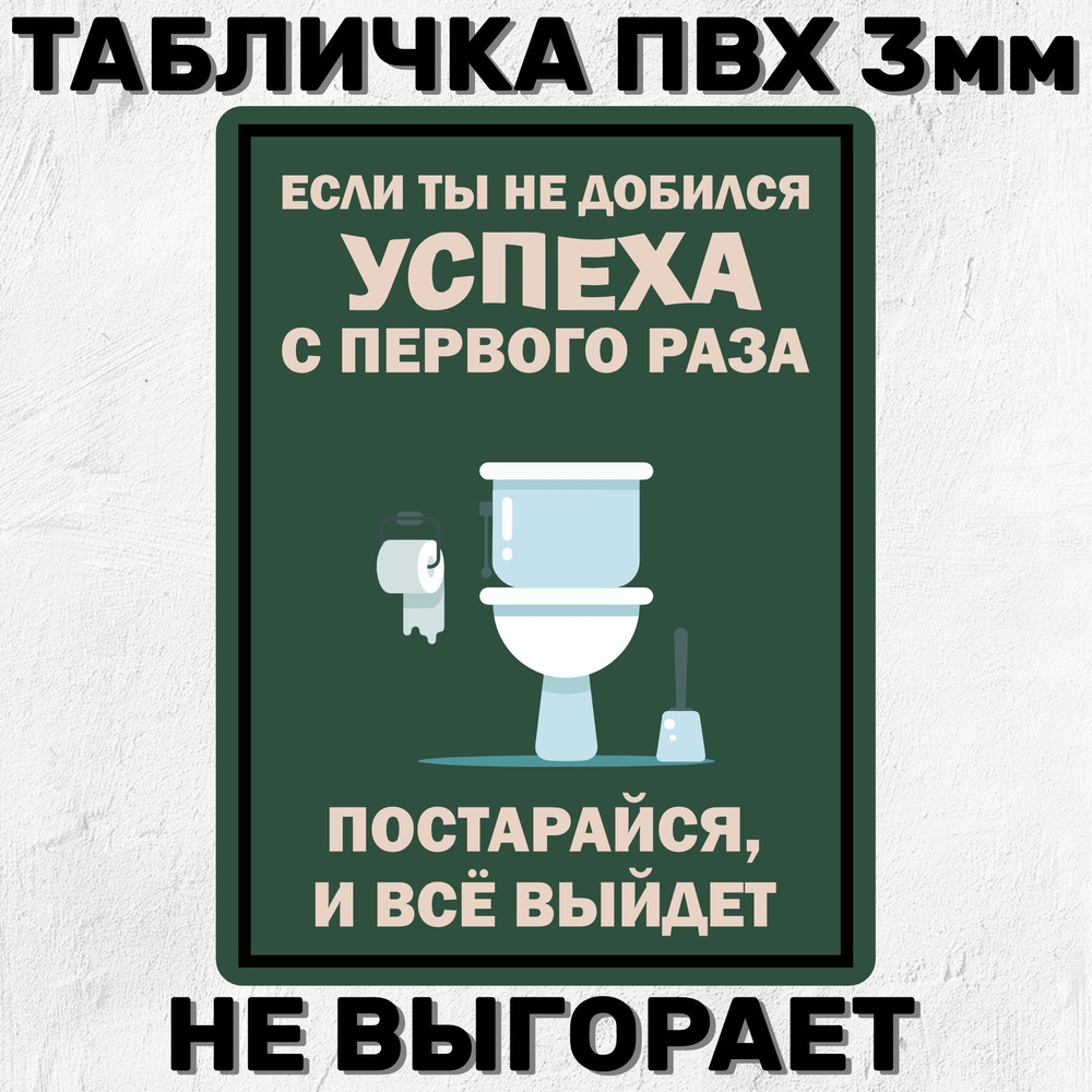 Табличка Прикольная на дверь туалета с надписью Если ты не добился успеха с первого раза постарайся, #1