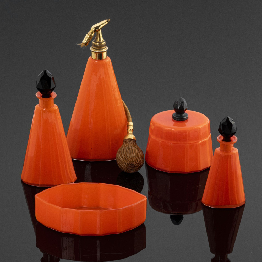 Парфюмерный набор дамский набор для туалетного столика из 5 предметов ярко-оранжевого цвета, стекло, #1