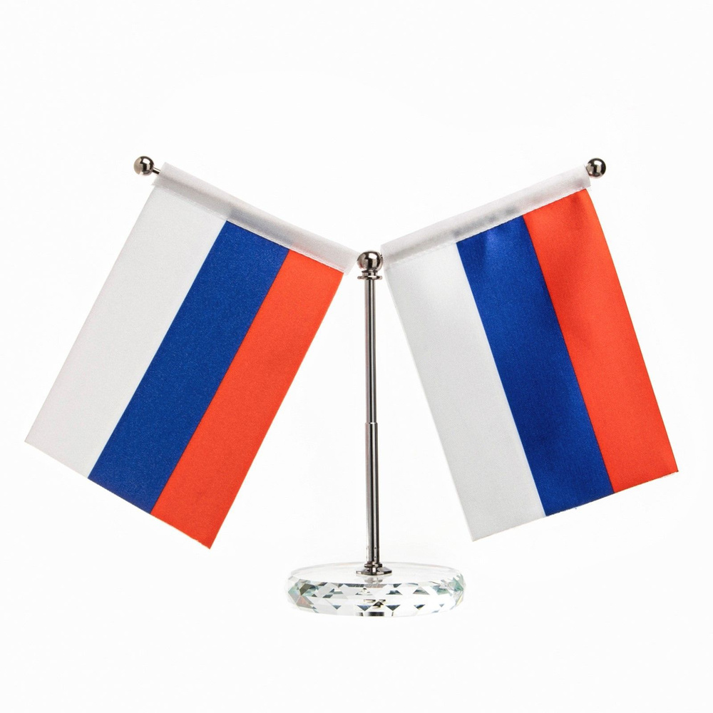 Флаг России настольный, с двумя флажками 8 х 11 см, круг, 16.5 х 12 см  #1