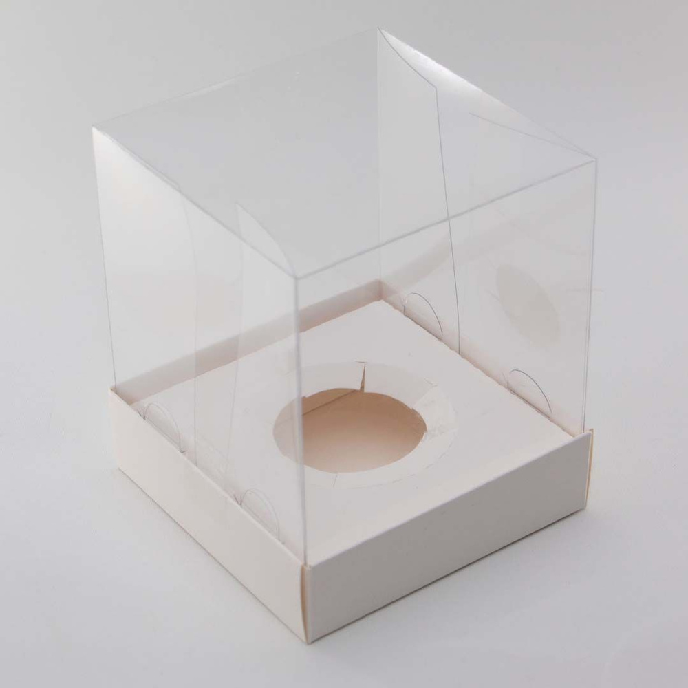 К154 Коробка на 1 капкейк с ложементом и прозрачным куполом 100*100*120 (белая)(10 шт)  #1