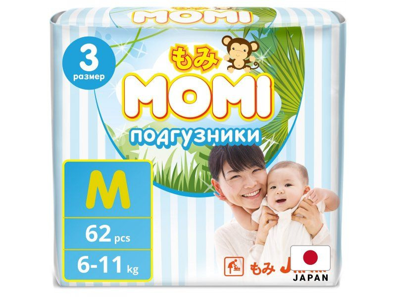 Подгузники Momi M, 6-11 кг, 62 шт. р.3 (размер М) #1