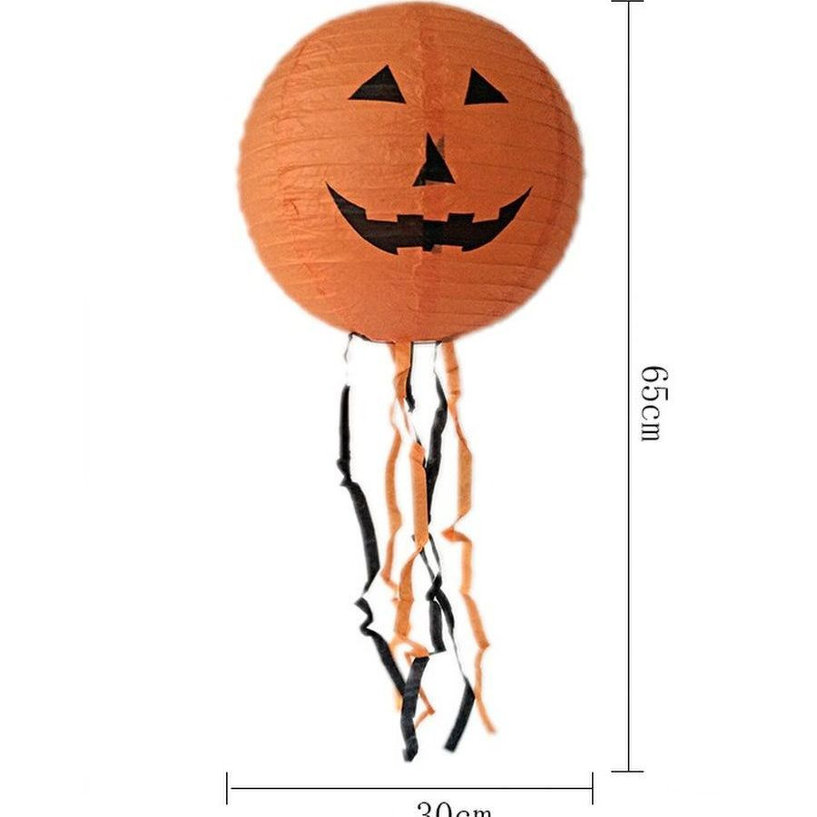 Подвесной фонарик Хэллоуин тыква с лентами 30см #1