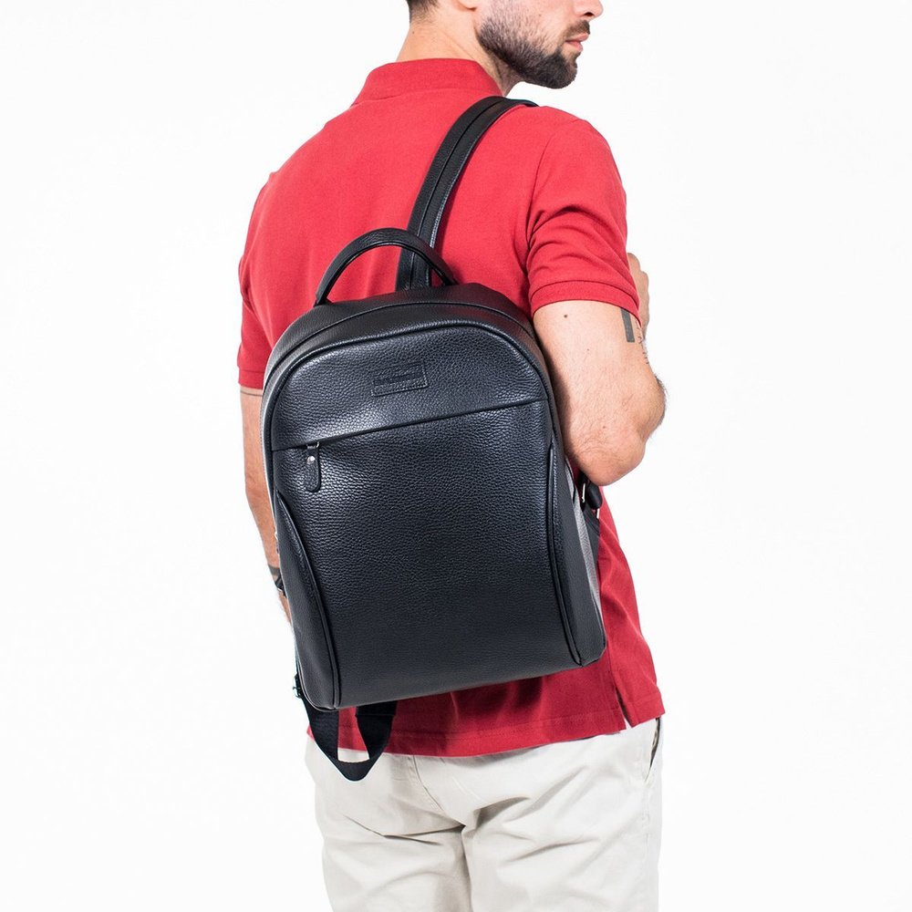 Рюкзак мужской кожаный, городской, черный, натуральная кожа, для ноутбука, А4, рюкзак для ноутбука BLACKWOOD #1