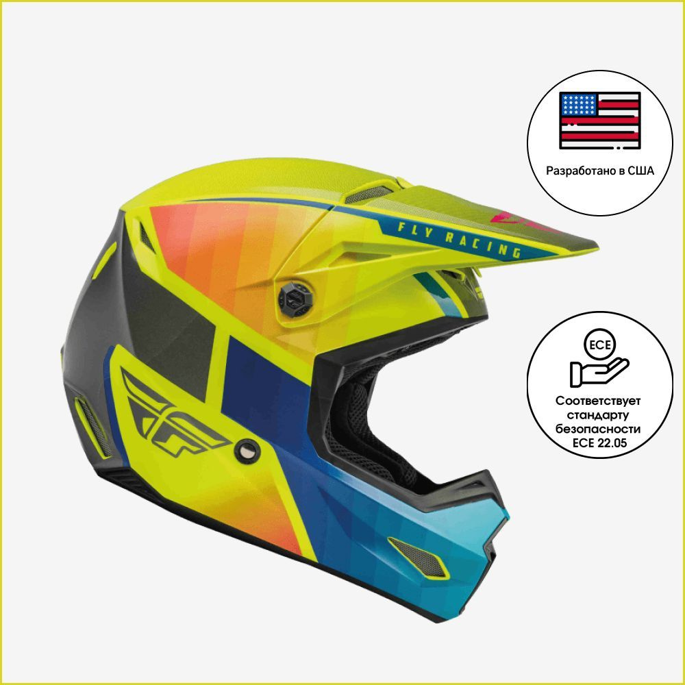 Шлем кроссовый FLY RACING KINETIC Drift Hi-Vis жёлтый, синий, серый глянцевый размер L  #1
