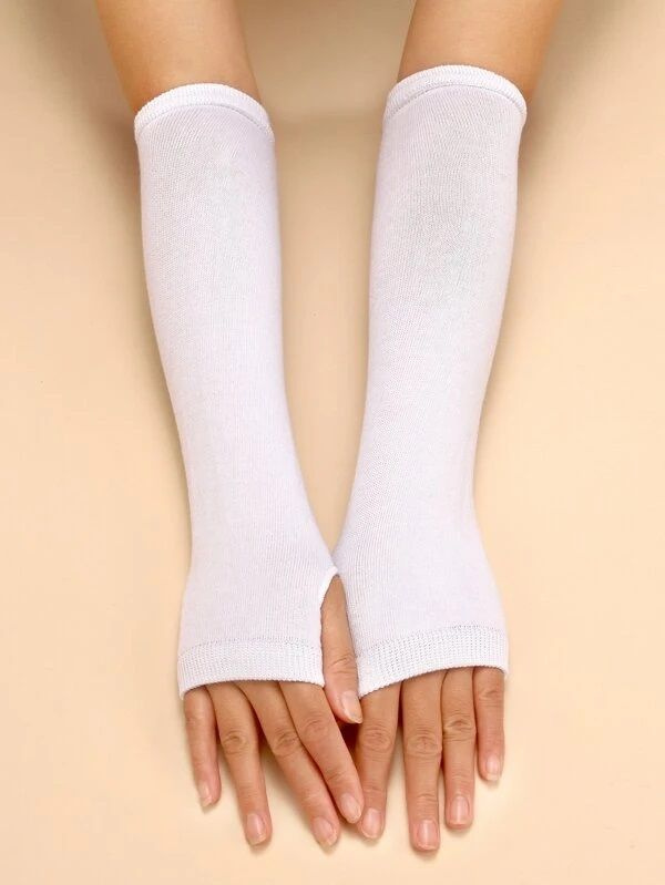 Перчатки митенки с открытыми пальцами, 33 см длина, цвет белый.  #1