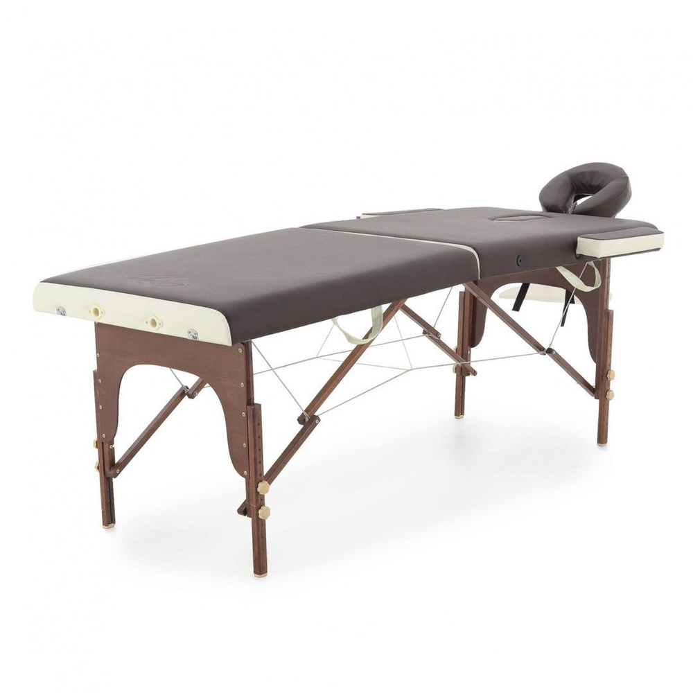 Массажный стол складной JF-AY01, 2-секционный коричн/кремов, кушетка косметологическая, для массажа, #1