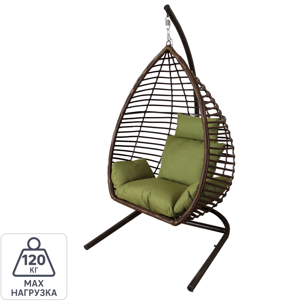 Кресло подвесное Greengard Орион до 120 кг коричнево-зеленый с опорой  #1