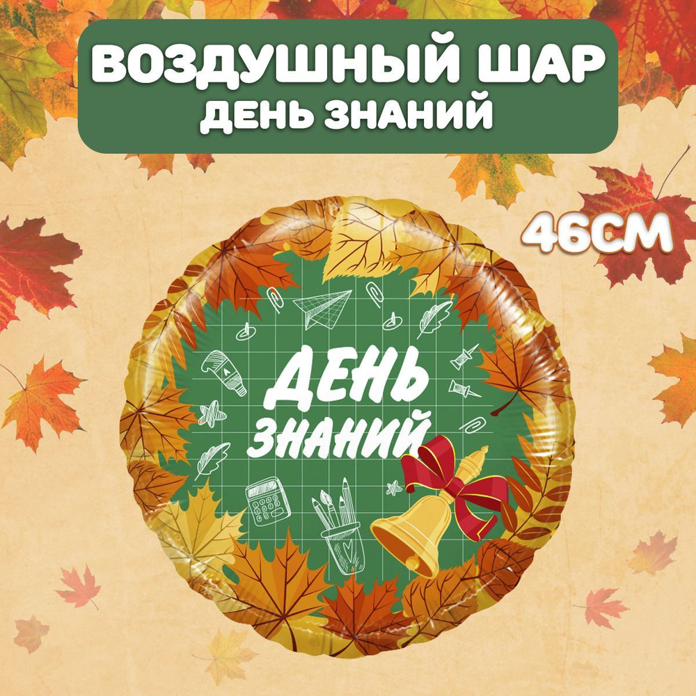 Воздушный шар День знаний 46см, оранжевый, воздушные шарики на 1 сентября  #1