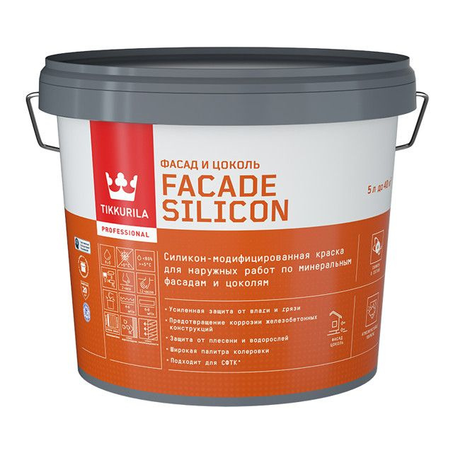 Эмаль Краска акриловая фасадная tikkurila facade silicon база а 5л белая, арт.700011475, Полуматовое #1