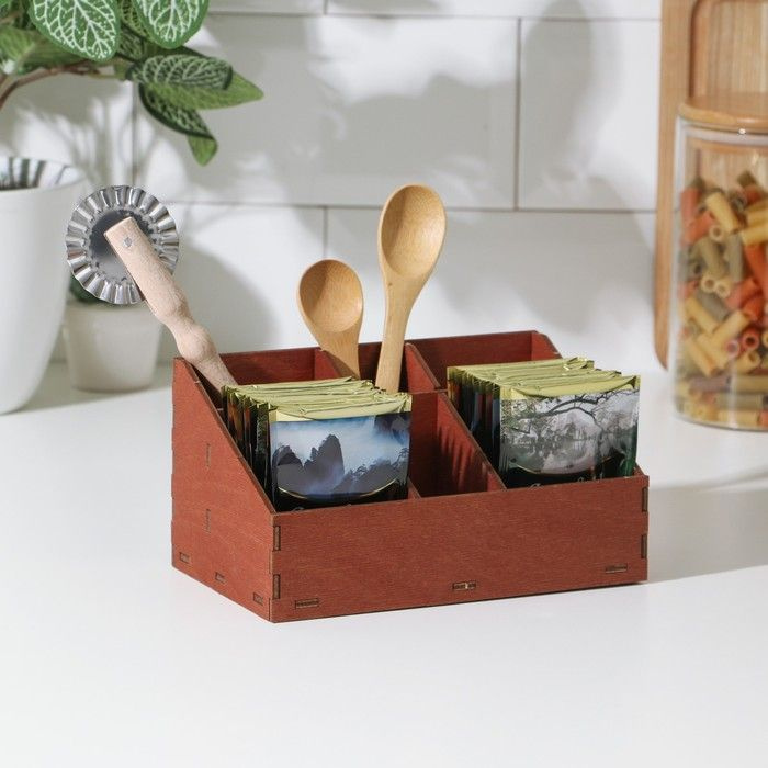 Органайзер деревянный для чая и кухонных принадлежностей Доляна, 17,2х10,4х8,8 см, цвет мокко  #1