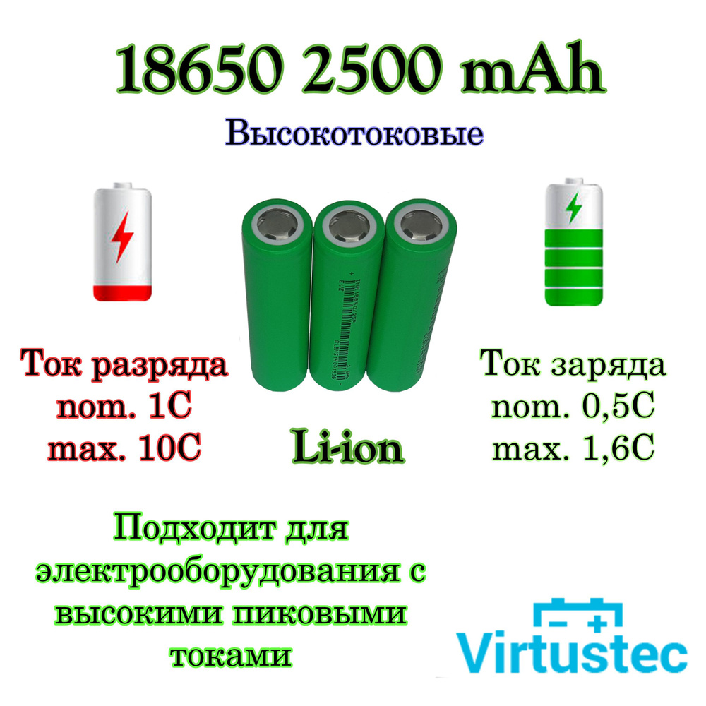 Аккумулятор EVE 25P 18650 Li-ion 3,7 Вольт 2500 мА*ч, 3 шт. #1