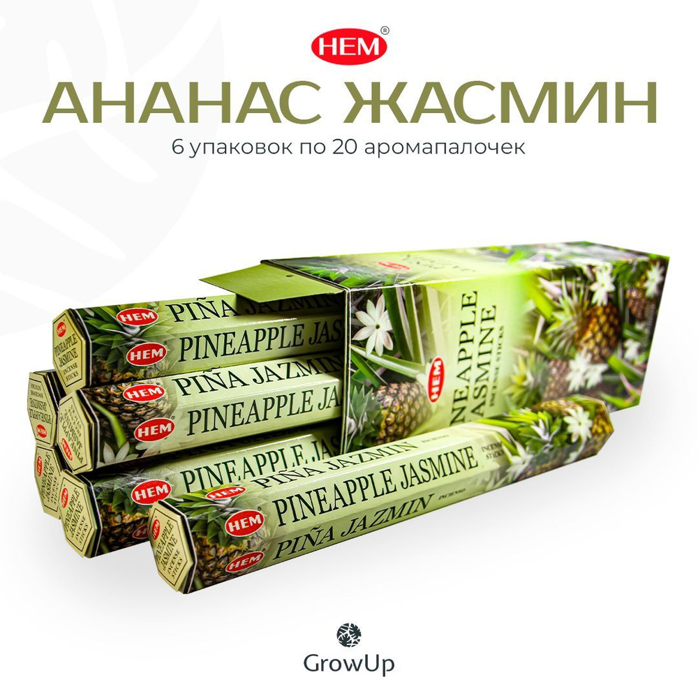 HEM Ананас Жасмин - 6 упаковок по 20 шт - ароматические благовония, палочки, Pineapple Jasmine - Hexa #1