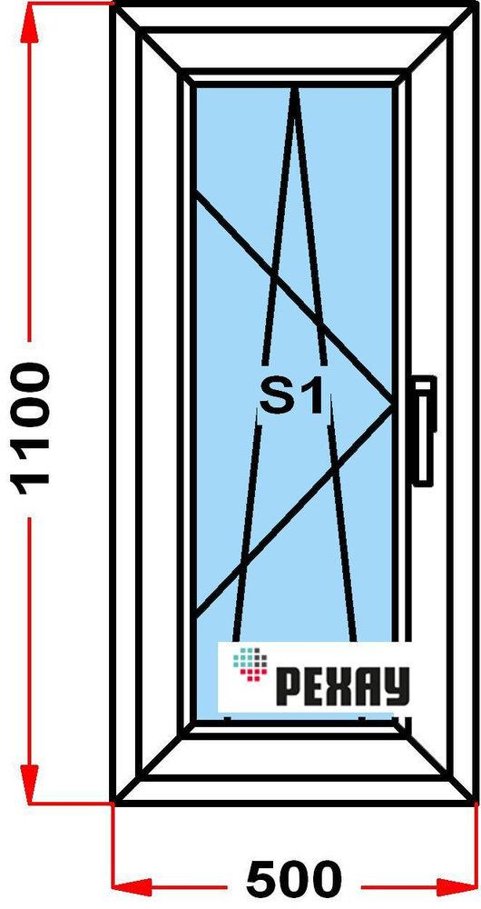 Окно пластиковое, профиль РЕХАУ BLITZ (1100 x 500), с поворотно-откидной створкой, стеклопакет из 3х #1