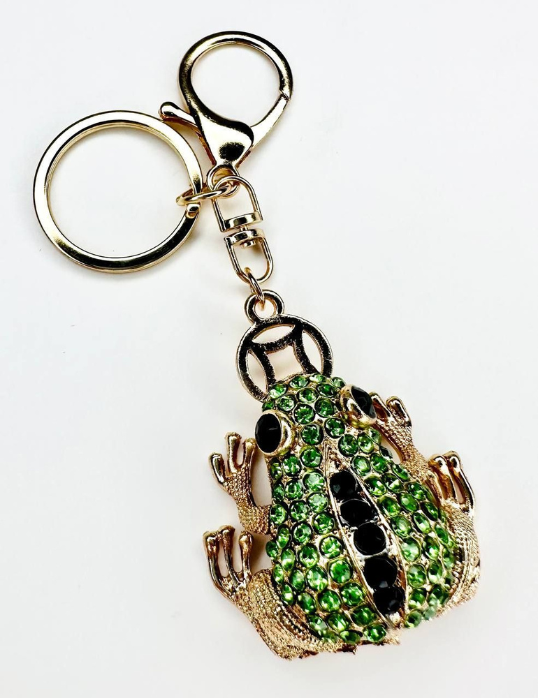 Брелок с карабином для ключей для сумки, большой золотой брелок с крупными камнями, брелок золотая жаба #1