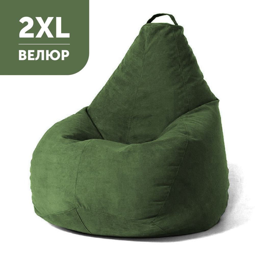 COOLPOUF Кресло-мешок Груша, Велюр натуральный, Размер XXL,зеленый, хаки  #1