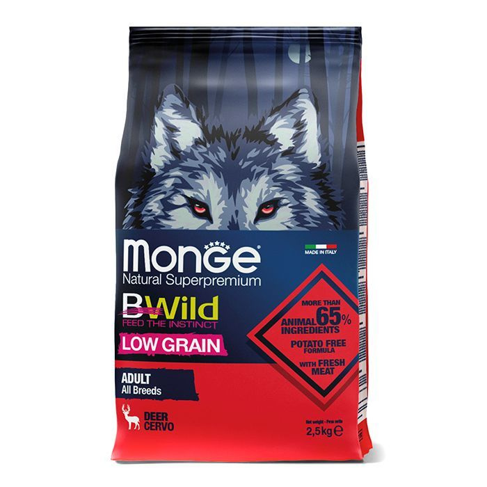 Сухой корм Monge Dog BWild LOW GRAIN, для взрослых собак, низкозерновой, из мяса оленя 2,5 кг  #1