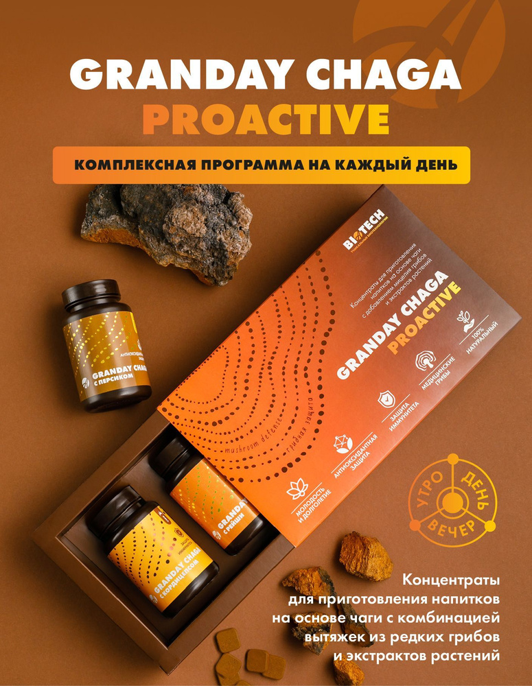 АртЛайф Granday Chaga Proactive (Грандэй Чага Проактив), 3 банки по 45 брикетов. комплекс самых мощных #1