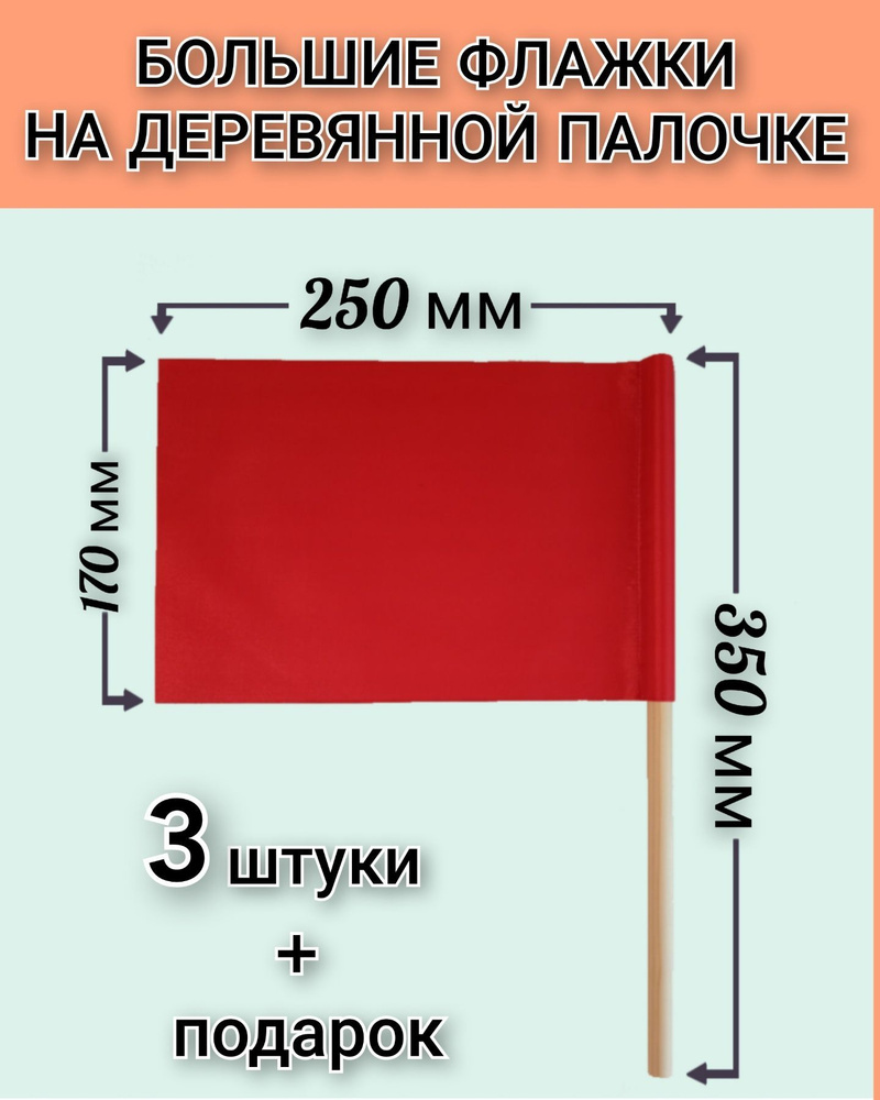 Флажки на деревянной палочке большие, для сопровождения колонны детей,  эстафет и игр. Красные. Р-р 25х17 см, палочка 35 см (3 штуки) - купить с  доставкой по выгодным ценам в интернет-магазине OZON (1034066406)