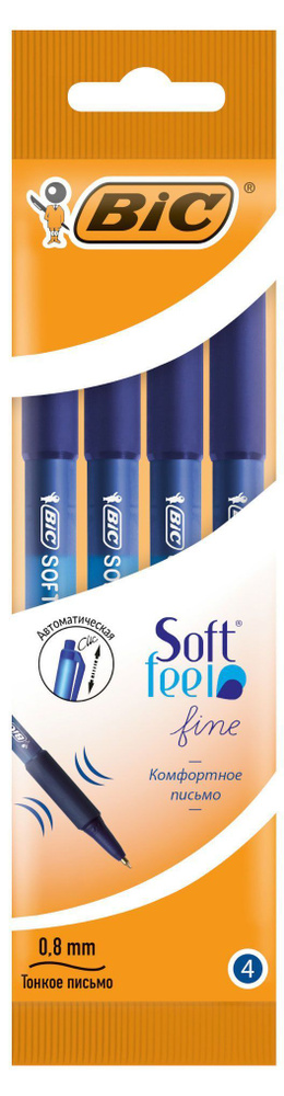 Набор шариковых ручек BIC Soft Feel Fine синие, 4 шт #1