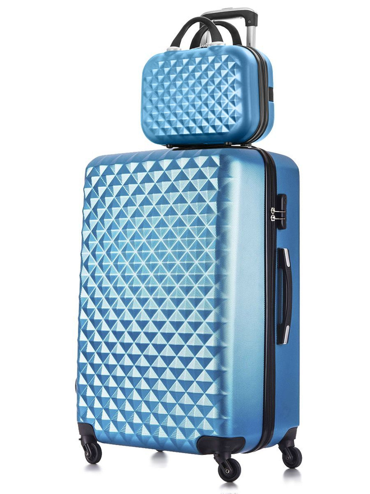 Набор чемодан на колесах L большой + бьюти-кейс, голубой #1