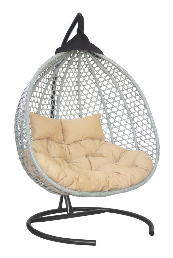 Подвесное двухместное кресло-кокон ФИДЖИ серый (бежевая подушка)  #1