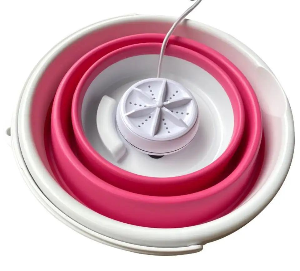 Ультразвуковая портативная мини стиральная машинка с ведром розовое/ для путешествия, дома и дачи  #1