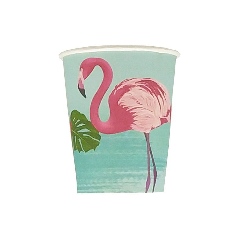Стакан бумажный гавайский одноразовый "Фламинго", 250 мл (набор 10 шт)  #1