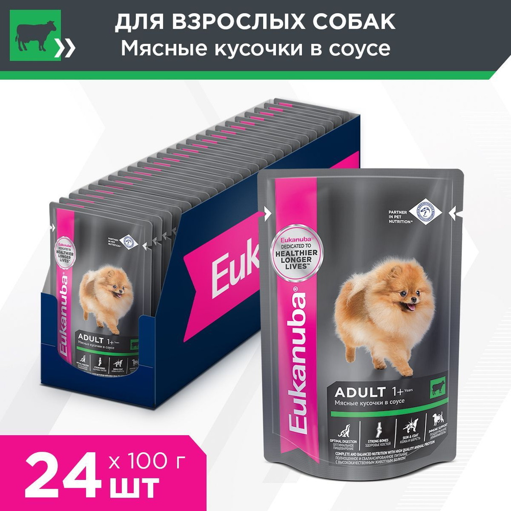 Корм для собак Eukanuba Adult All Breed влажный рацион с говядиной в соусе,100г  #1