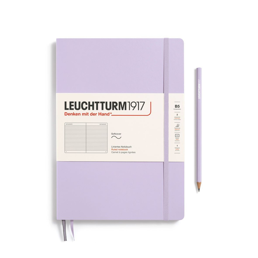 Блокнот Leuchtturm1917, COMPOSITION B5, мягкая обложка, лиловый, в линейку + держатель для ручки Pen #1