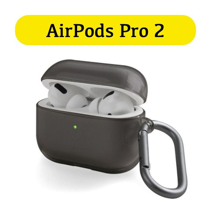 Чехол для AirPods Pro 2 с карабином, серый полупрозрачный #1