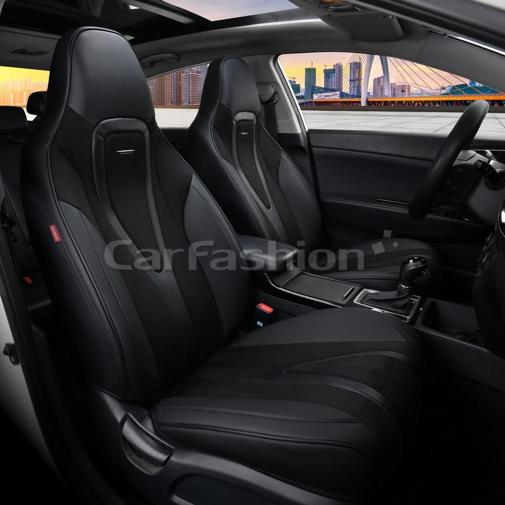 Каркасные чехлы на передние сиденья CarFashion 5D Integral, чёрные-карбон  #1