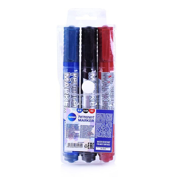 Набор маркеров Centrum Перманентные, круглый стержень 2-3 мм, 3 шт, синий, черный, красный (80470)  #1