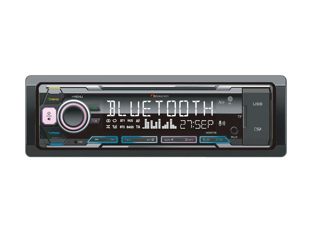 1DIN автомагнитола Bluetooth с прямым управлением сабвуфера Nakamichi NQ517B / USB, AUX / мультицветная #1