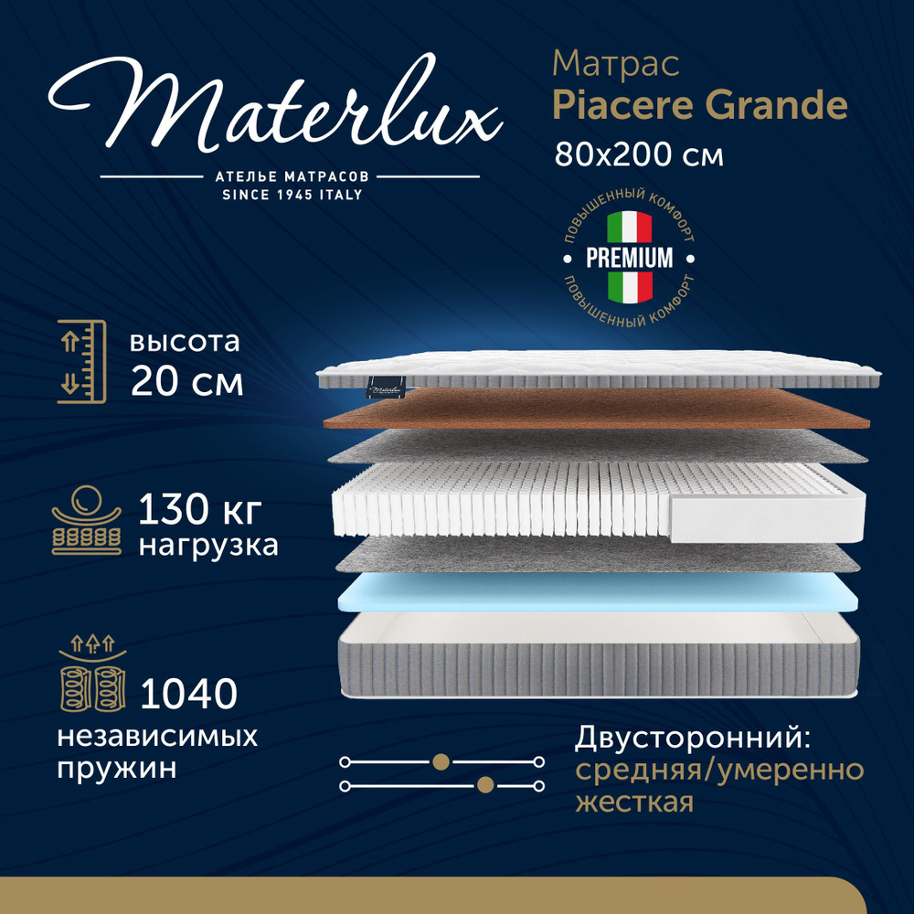 MaterLux Матрас PLACERE GRANDE, Независимые пружины, 80х200 см #1