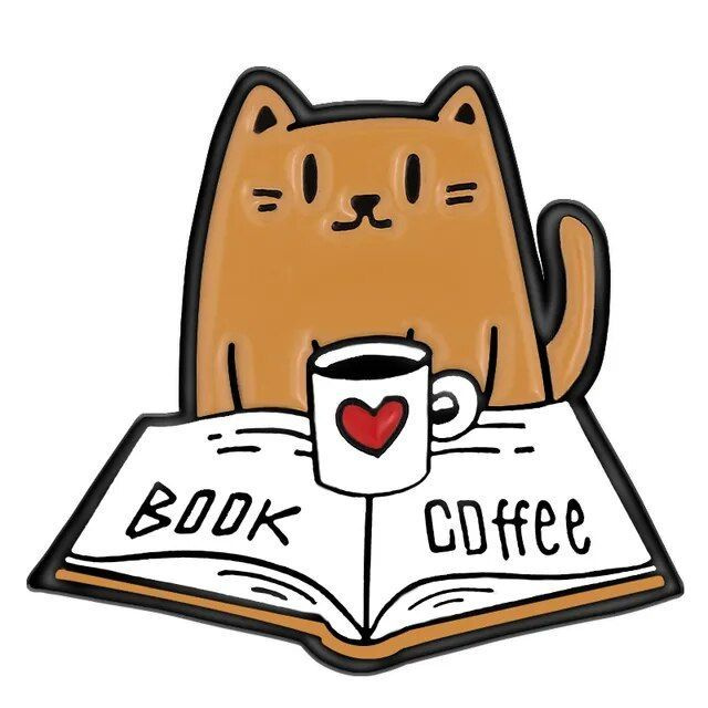 Значок пин металлический "Кофе, книги и кот", брошь бижутерия, значок на рюкзак сумку, значок на пиджак #1