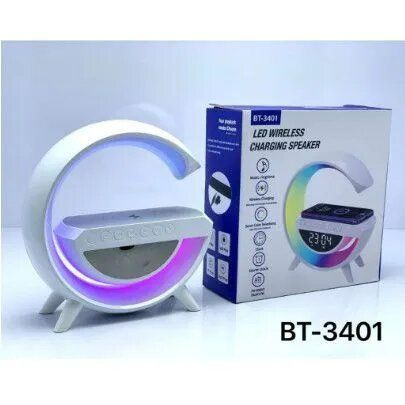 Беспроводная зарядка + светодиодная колонка Часы с Blutooth светильник BT- 3401  #1