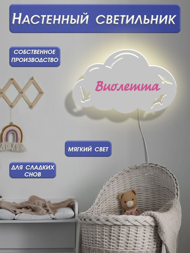 Ночник-светильник подарок для новорождённого / лампа бра в подарок ребенку / прикроватный ночник Облачко #1