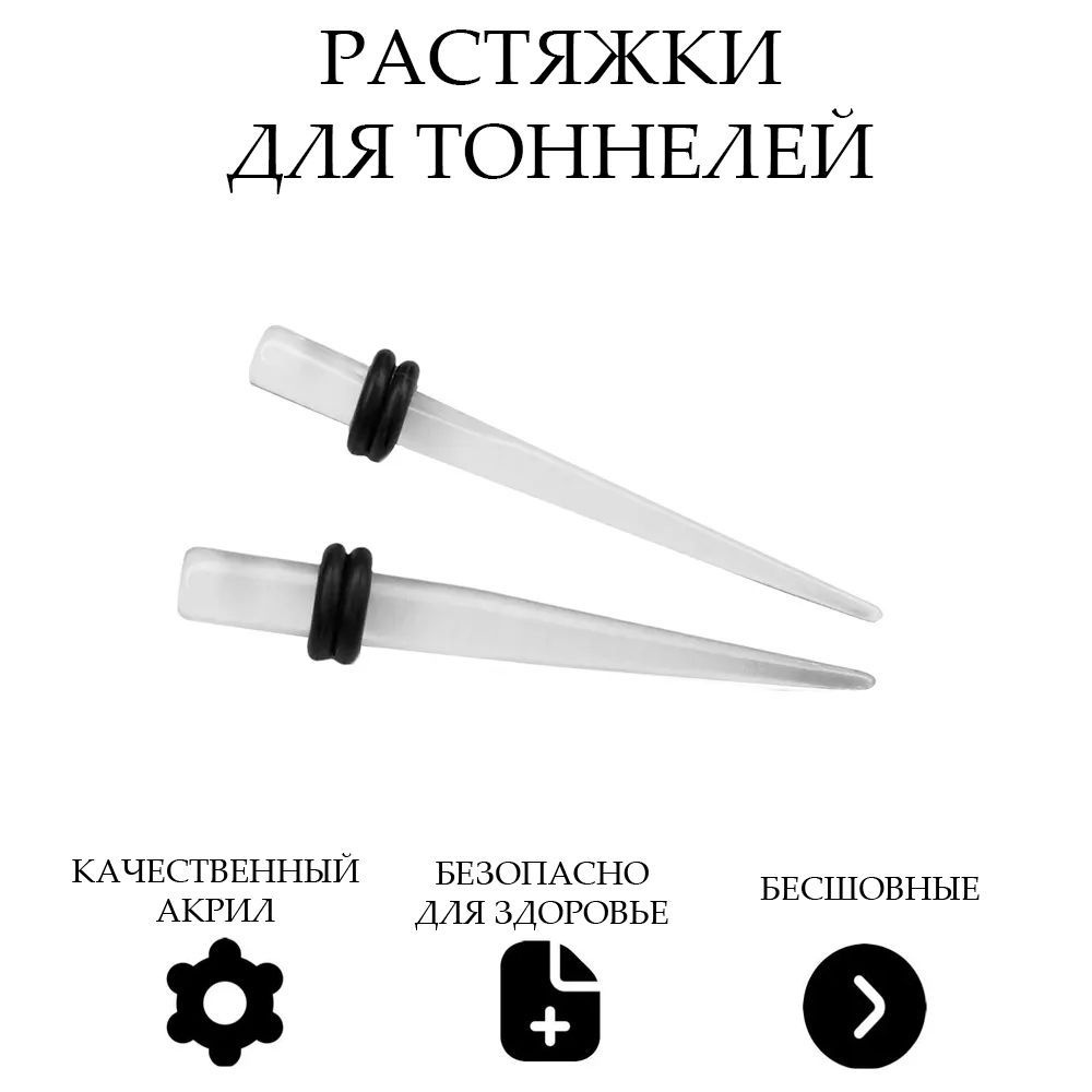 Растяжки для тоннелей спираль конус 5 мм, комплект из 2-х штук, прозрачный/Overmay/ растяжки в ухо/растяжка #1