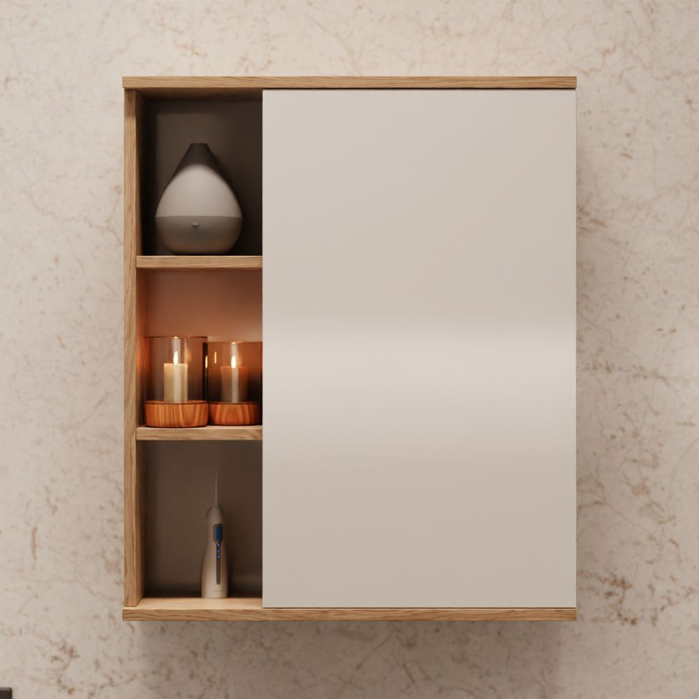 Шкаф универсальный в ванную комнату, Белый/дуб 60х72х16,5 см, Vivoline  #1