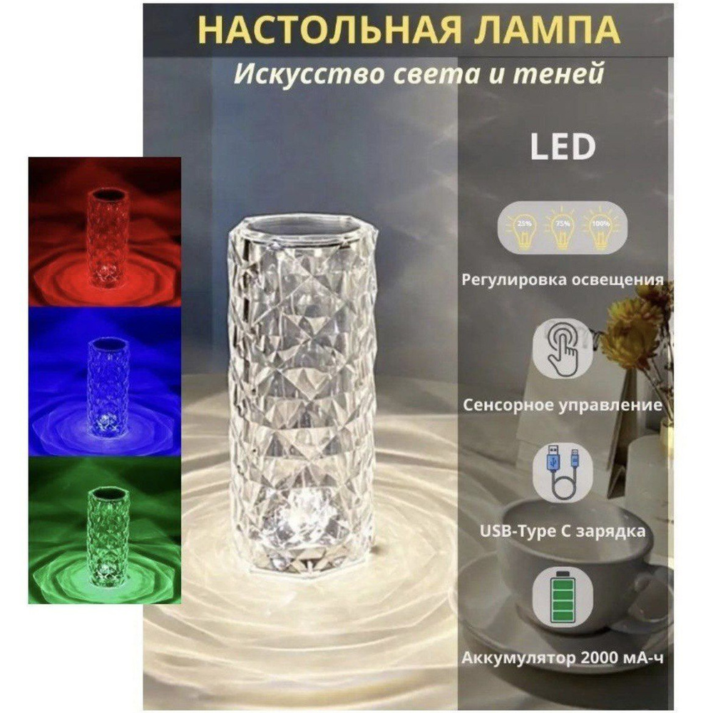 Беспроводная сенсорная настольная лампа с многоцветной подсветкой. USB Charging Touch Lamp  #1