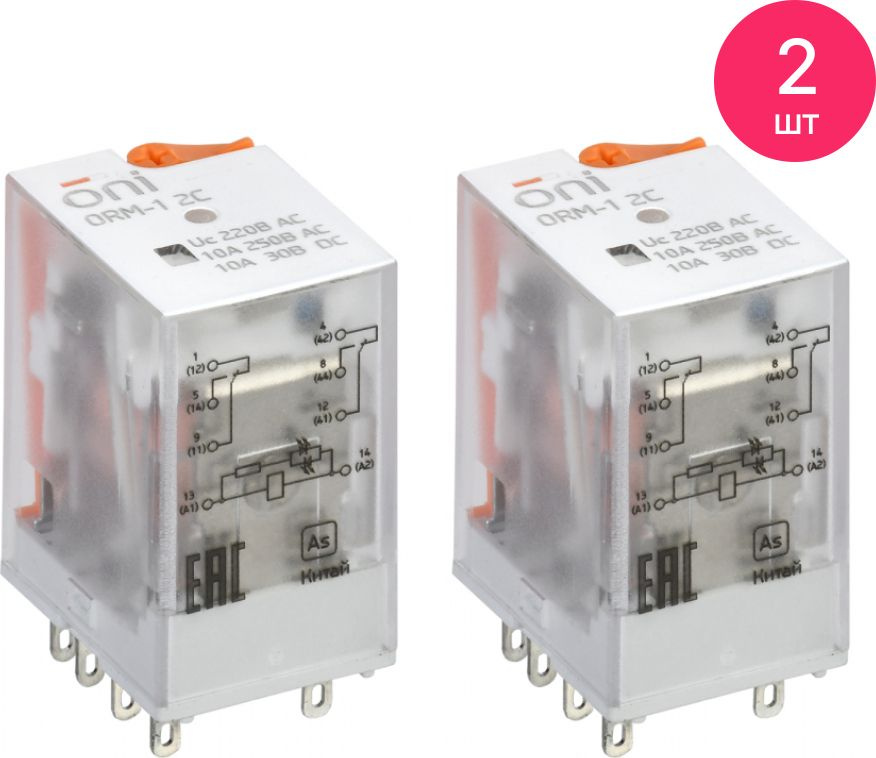Реле интерфейсное ORM-1 2C 220В AC с LED и тест. кнопкой ONI (комплект ...