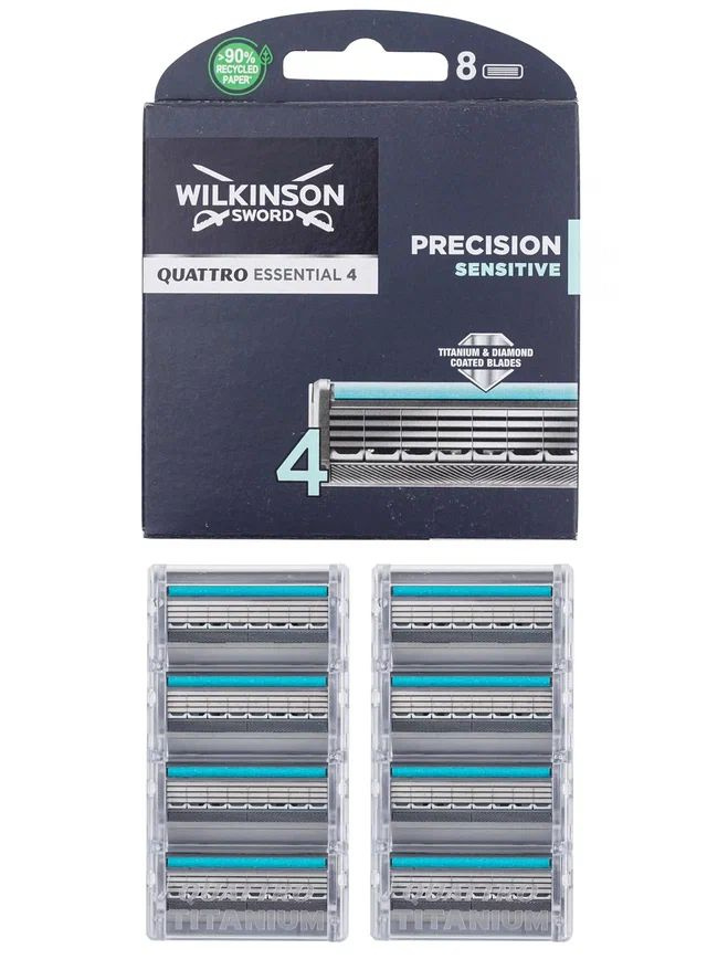 Wilkinson Sword QUATTRO TITANIUM Precision Sensitive, сменные кассеты для мужских бритв, 8шт., плавающая #1