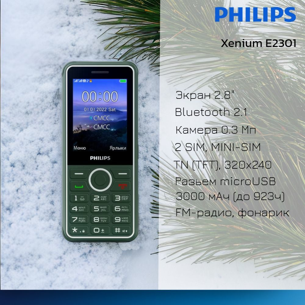 Philips Мобильный телефон Xenium E2301 Green, 2SIM, Bluetooth, FM-радио, micro SD, 3000 мА*ч, зеленый #1